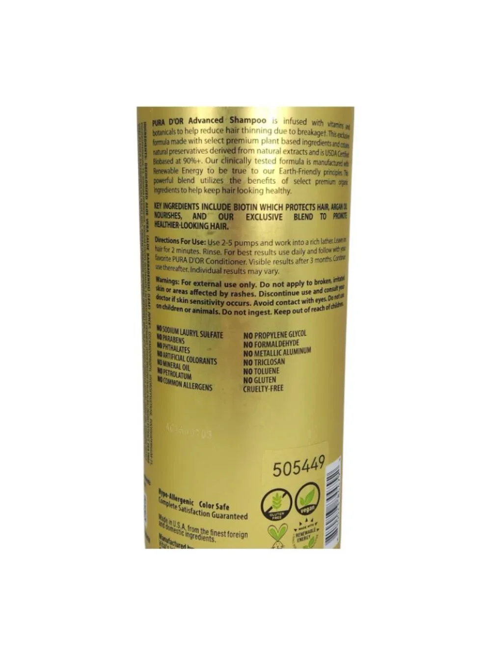 Pura Dor Advanced Shampoo Jumbo 33.8oz Reduces Hair Thinning Volumizes 2 Pack